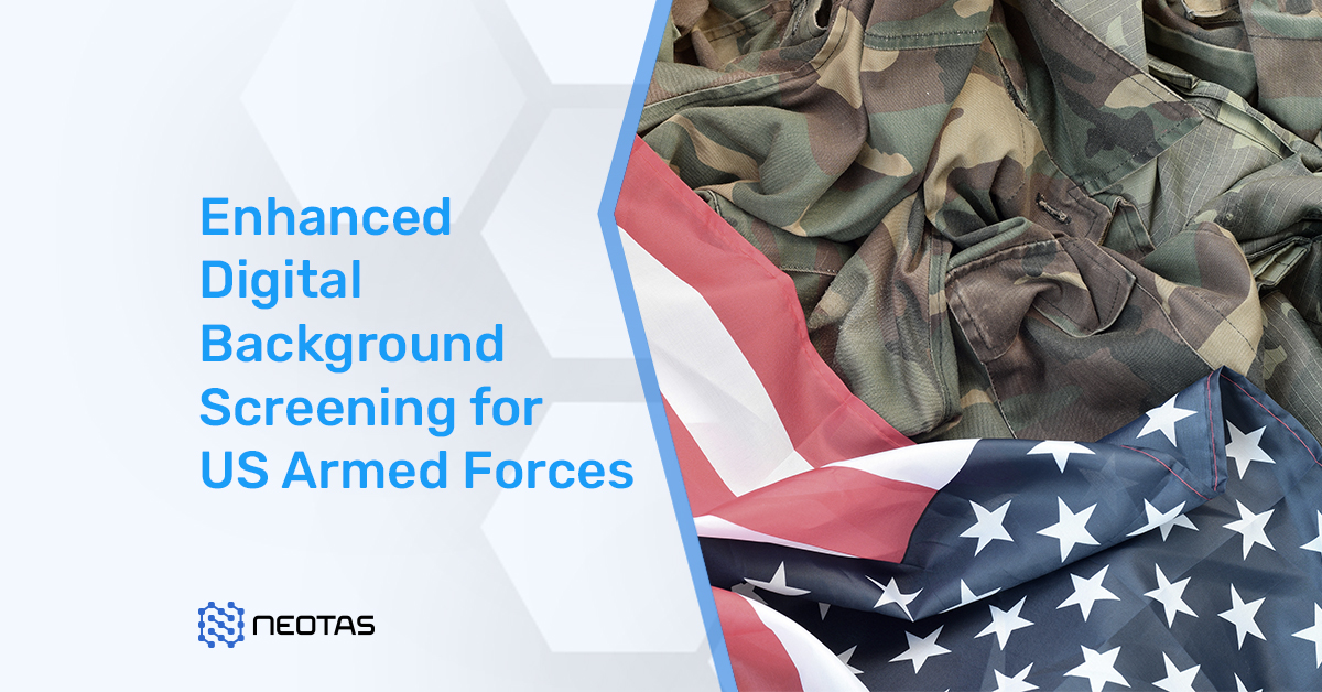 US Flag on soldiers uniform as US army add Enhanced Digital Background Screening for their Forces