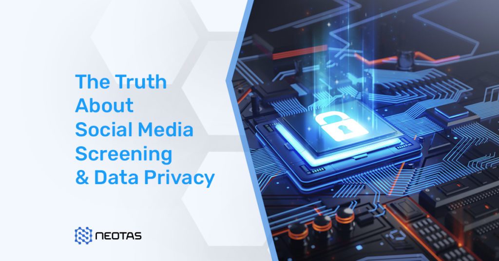 Graphic with lock on computer motherboard - Social media screening and data privacy